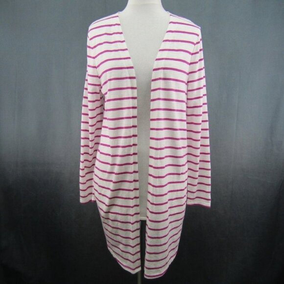 Chicos Ultimate Tee White Pink Long Open Cardigan Jacket Size S 0 Side Pockets - Picture 10 of 10